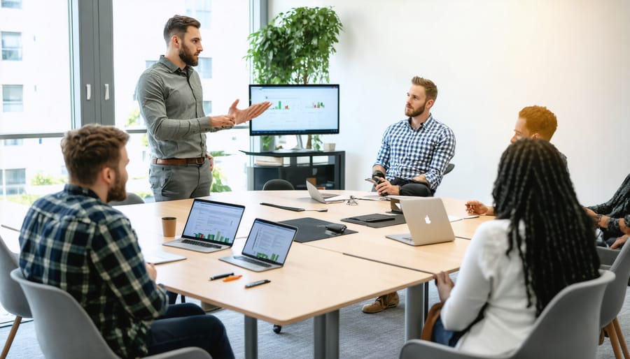 Workplace training session with employees attending CBD policy seminar
