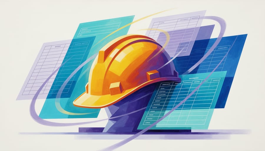 Safety helmet on a desk with faint reflections representing accountability and inclusive leadership